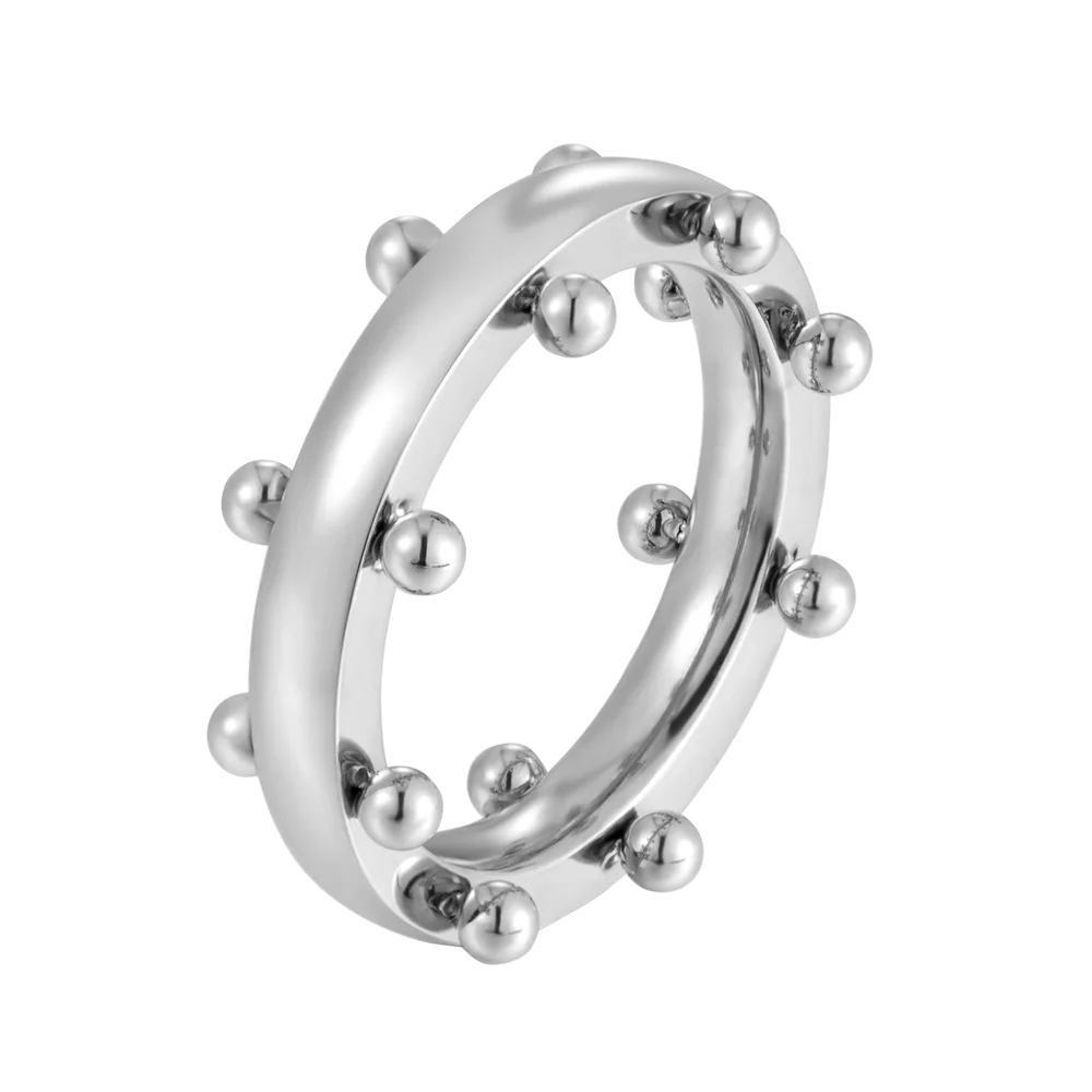 Set di gioielli di lusso Bracciale rigido in acciaio inossidabile Anello da dito Orecchini a cerchio con mini sfere per regali di gioielli di moda da donna