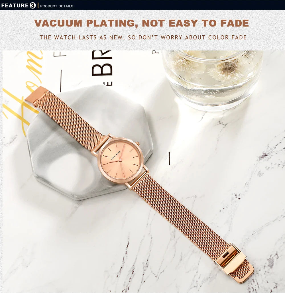 HANNAH MARTIN Movimento al quarzo giapponese in acciaio inossidabile di qualità del marchio Orologio Dropshipping da donna impermeabile da 36 mm in oro rosa completo