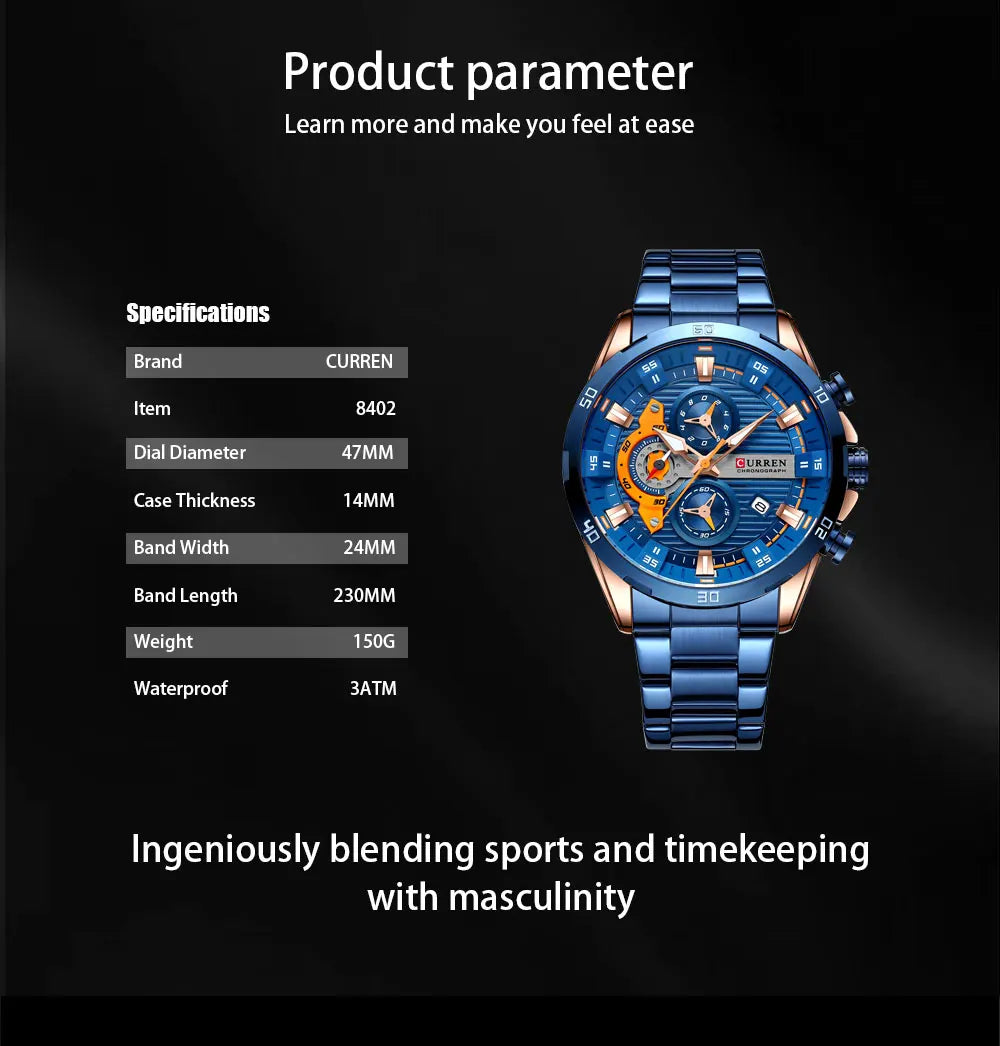 CURREN orologio da uomo orologi da uomo al quarzo sportivi di lusso delle migliori marche orologio da polso cronografo impermeabile in acciaio pieno da uomo Relogio Masculino