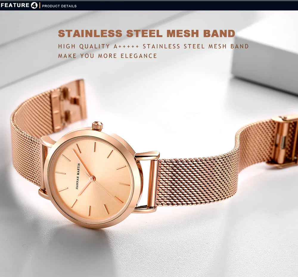 HANNAH MARTIN Movimento al quarzo giapponese in acciaio inossidabile di qualità del marchio Orologio Dropshipping da donna impermeabile da 36 mm in oro rosa completo