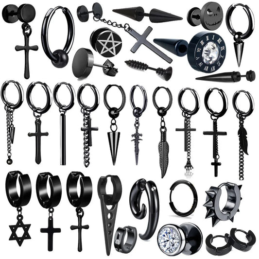 Orecchini a bottone in acciaio chirurgico Punk nero per uomo donna piccoli orecchini Vintage Hip-Hop accessori gioielli orecchini all'ingrosso