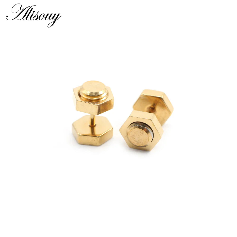 Alisouy 2 pz Nuovo Unisex Gotico Punk Rock In Acciaio Inox Esagono Vite Del Chiodo Delle Donne Degli Uomini Dell'orecchio Orecchini Con Perno Penetranti Gioielli Per Il Corpo