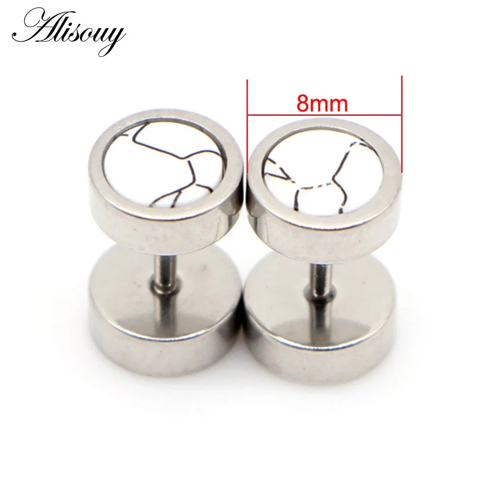 Alisouy 2 pz Acciaio Inossidabile Double Sided Rotondo Pietra Manubri Uomo Donna Vite Stud Bilanciere Orecchini Penetranti Spina per L'orecchio Finto