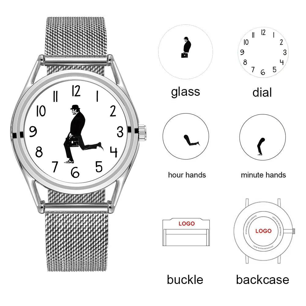 FEB 30TH Walking Men Design orologio Unisex da uomo dal Design creativo 3ATM cinturino in acciaio inossidabile resistente all'acqua