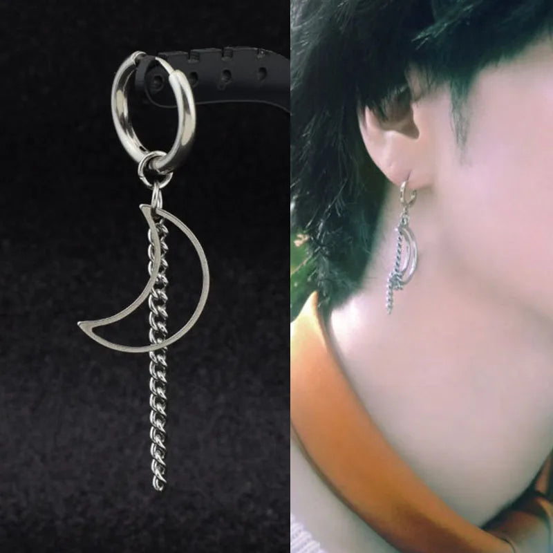 KPOP Orecchini coreani in acciaio inossidabile Donna Uomo Luna Piuma Catena Croce Orecchini punk geometrici Gioielli Hip Hop Unisex