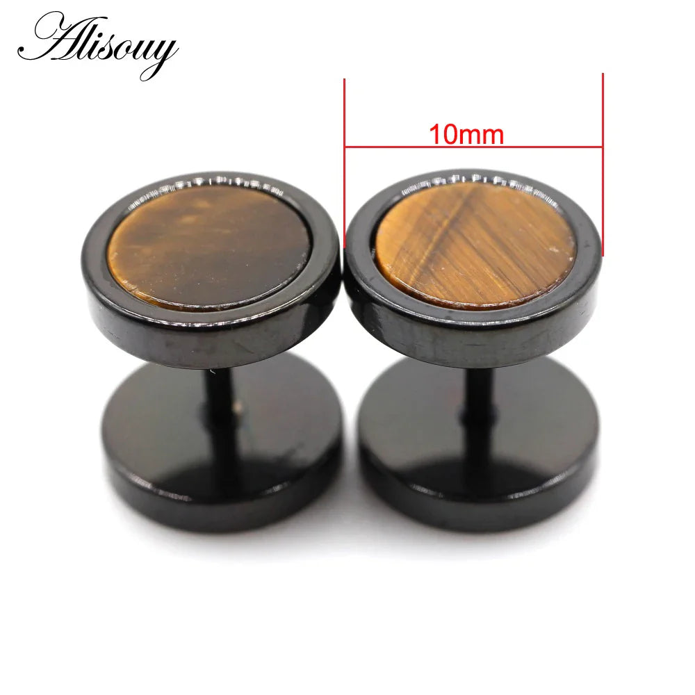 Alisouy 2 pz Acciaio Inossidabile Double Sided Rotondo Pietra Manubri Uomo Donna Vite Stud Bilanciere Orecchini Penetranti Spina per L'orecchio Finto