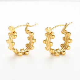 Set di gioielli di lusso Bracciale rigido in acciaio inossidabile Anello da dito Orecchini a cerchio con mini sfere per regali di gioielli di moda da donna