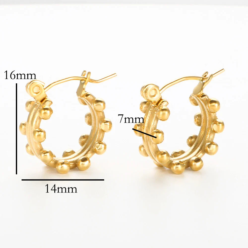 Set di gioielli di lusso Bracciale rigido in acciaio inossidabile Anello da dito Orecchini a cerchio con mini sfere per regali di gioielli di moda da donna