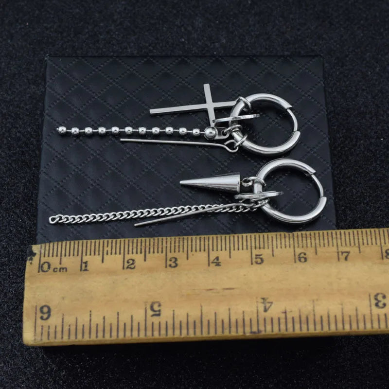 KPOP Orecchini coreani in acciaio inossidabile Donna Uomo Luna Piuma Catena Croce Orecchini punk geometrici Gioielli Hip Hop Unisex