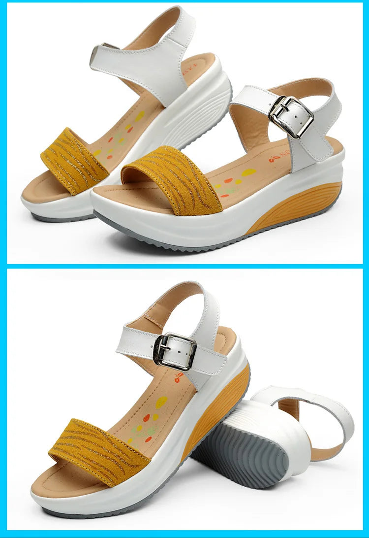 WOIZGIC Women's Ladies Female Genuine Leather Shoes Platform Sandals High Heels Summer Cool Beach Flip Flop 35-40 CDBY-5531