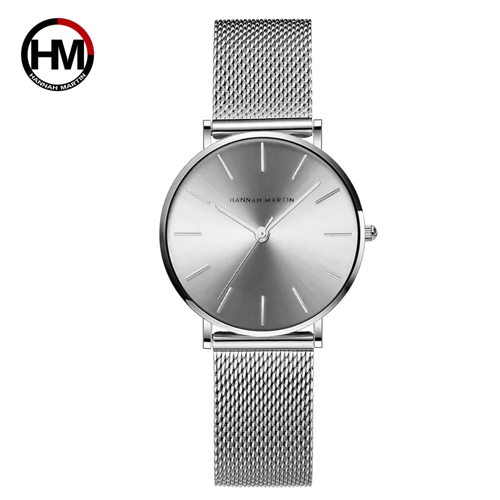 HANNAH MARTIN Movimento al quarzo giapponese in acciaio inossidabile di qualità del marchio Orologio Dropshipping da donna impermeabile da 36 mm in oro rosa completo