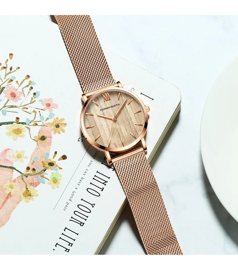 HANNAH MARTIN Movimento al quarzo giapponese in acciaio inossidabile di qualità del marchio Orologio Dropshipping da donna impermeabile da 36 mm in oro rosa completo