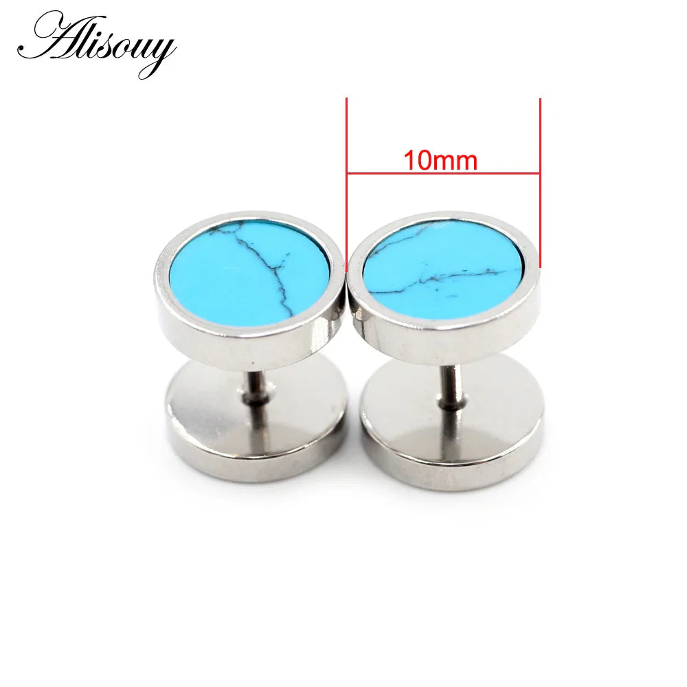 Alisouy 2 pz Acciaio Inossidabile Double Sided Rotondo Pietra Manubri Uomo Donna Vite Stud Bilanciere Orecchini Penetranti Spina per L'orecchio Finto