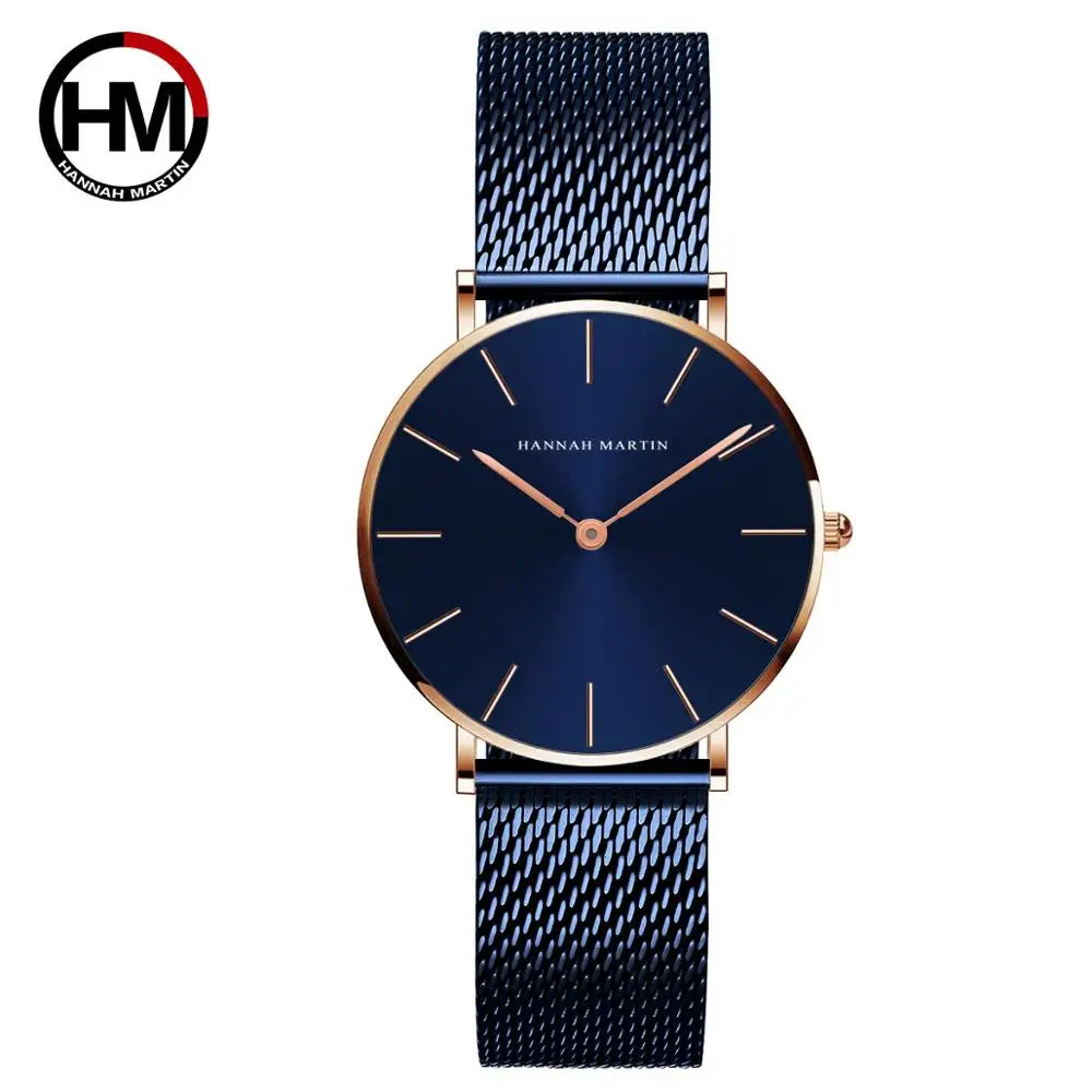 HANNAH MARTIN Movimento al quarzo giapponese in acciaio inossidabile di qualità del marchio Orologio Dropshipping da donna impermeabile da 36 mm in oro rosa completo