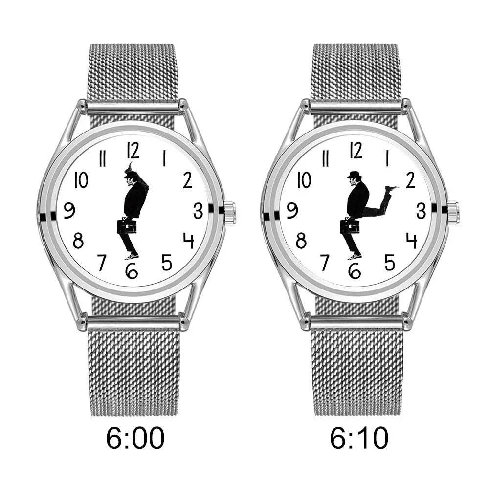 FEB 30TH Walking Men Design orologio Unisex da uomo dal Design creativo 3ATM cinturino in acciaio inossidabile resistente all'acqua