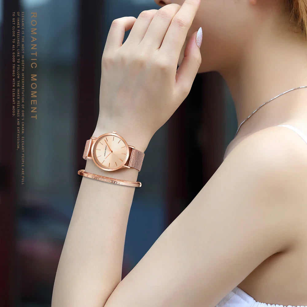 HANNAH MARTIN Movimento al quarzo giapponese in acciaio inossidabile di qualità del marchio Orologio Dropshipping da donna impermeabile da 36 mm in oro rosa completo
