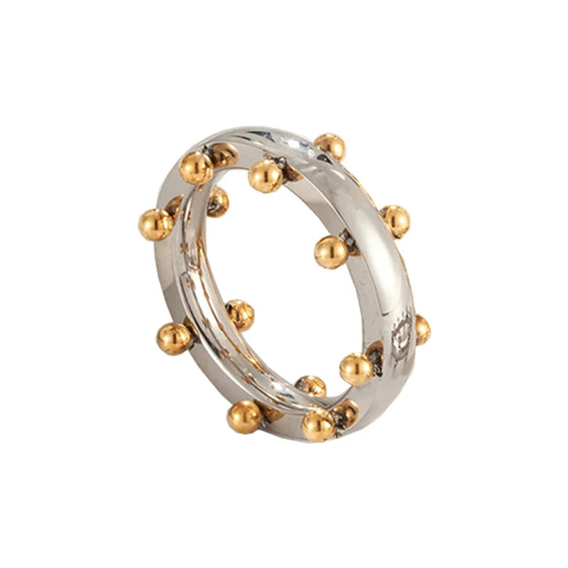 Set di gioielli di lusso Bracciale rigido in acciaio inossidabile Anello da dito Orecchini a cerchio con mini sfere per regali di gioielli di moda da donna