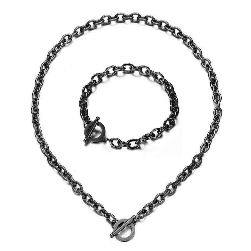 Set di gioielli con ginocchiera in acciaio inossidabile di nuovo stile per uomo e donna, set di bracciali e collane con catena a maglie