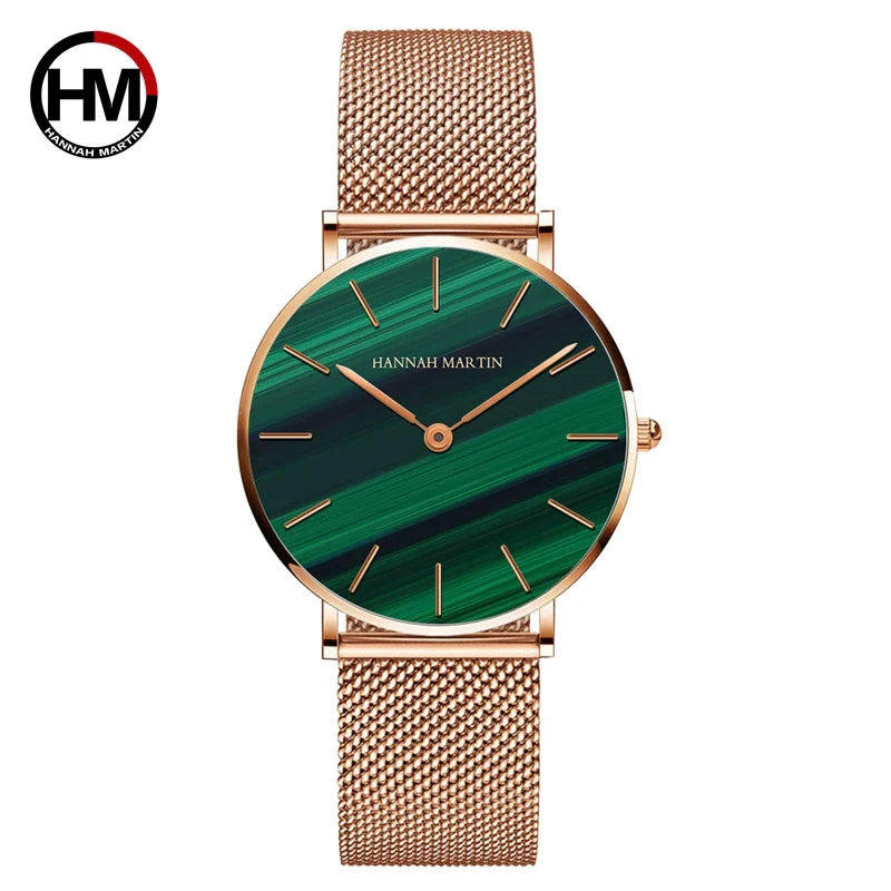 HANNAH MARTIN Movimento al quarzo giapponese in acciaio inossidabile di qualità del marchio Orologio Dropshipping da donna impermeabile da 36 mm in oro rosa completo