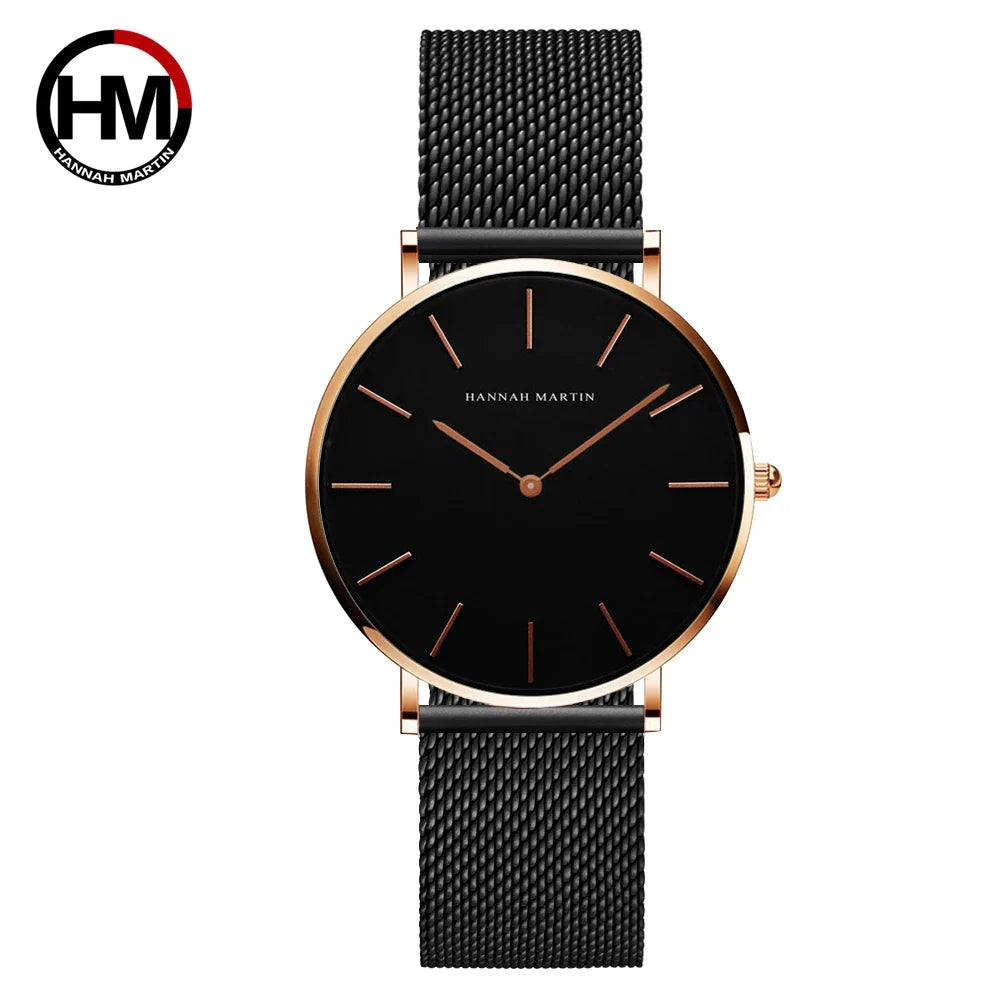 HANNAH MARTIN Movimento al quarzo giapponese in acciaio inossidabile di qualità del marchio Orologio Dropshipping da donna impermeabile da 36 mm in oro rosa completo