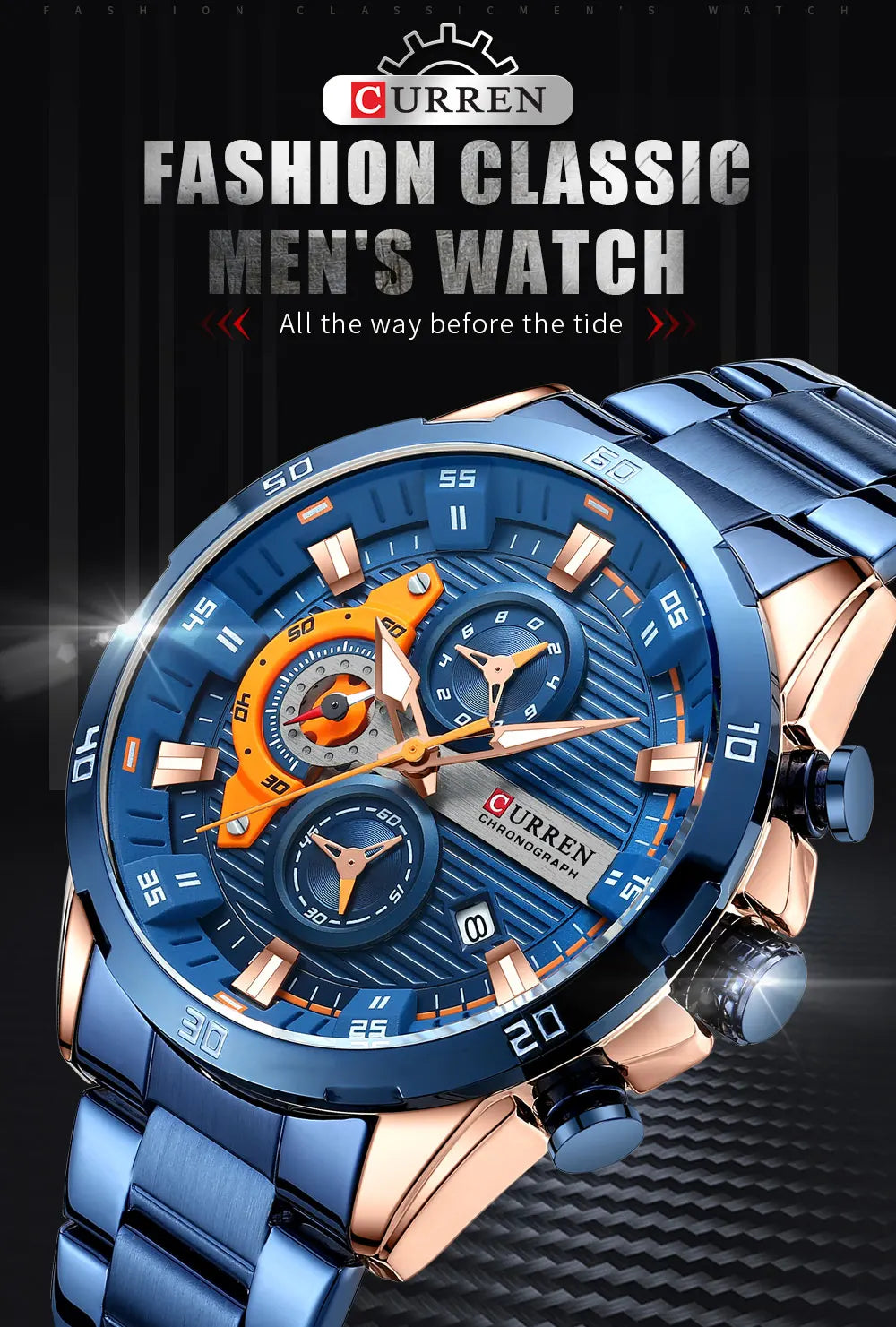CURREN orologio da uomo orologi da uomo al quarzo sportivi di lusso delle migliori marche orologio da polso cronografo impermeabile in acciaio pieno da uomo Relogio Masculino
