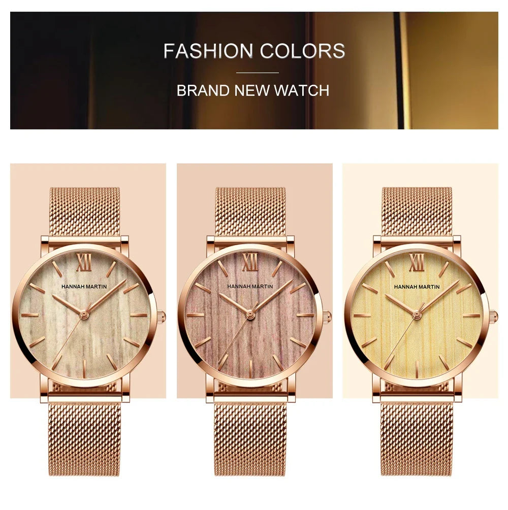 HANNAH MARTIN Movimento al quarzo giapponese in acciaio inossidabile di qualità del marchio Orologio Dropshipping da donna impermeabile da 36 mm in oro rosa completo