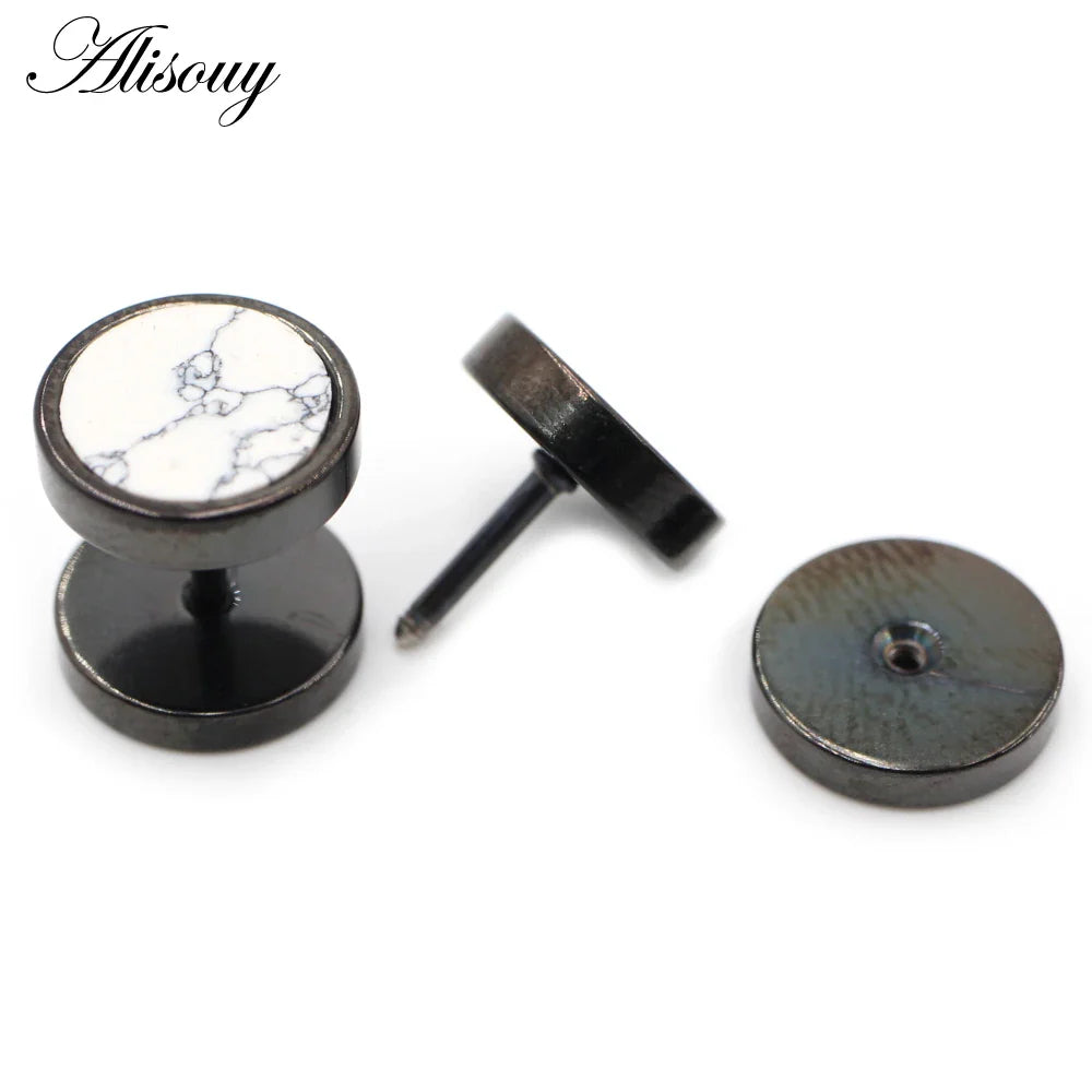Alisouy 2 pz Acciaio Inossidabile Double Sided Rotondo Pietra Manubri Uomo Donna Vite Stud Bilanciere Orecchini Penetranti Spina per L'orecchio Finto