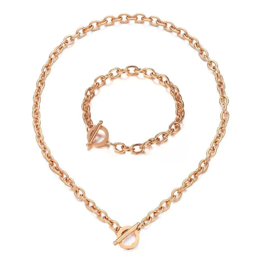 Set di gioielli con ginocchiera in acciaio inossidabile di nuovo stile per uomo e donna, set di bracciali e collane con catena a maglie