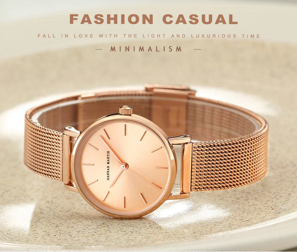HANNAH MARTIN Movimento al quarzo giapponese in acciaio inossidabile di qualità del marchio Orologio Dropshipping da donna impermeabile da 36 mm in oro rosa completo