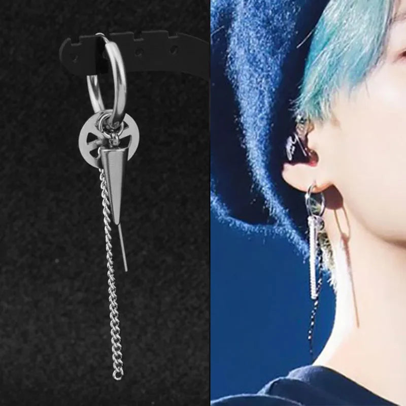 KPOP Orecchini coreani in acciaio inossidabile Donna Uomo Luna Piuma Catena Croce Orecchini punk geometrici Gioielli Hip Hop Unisex