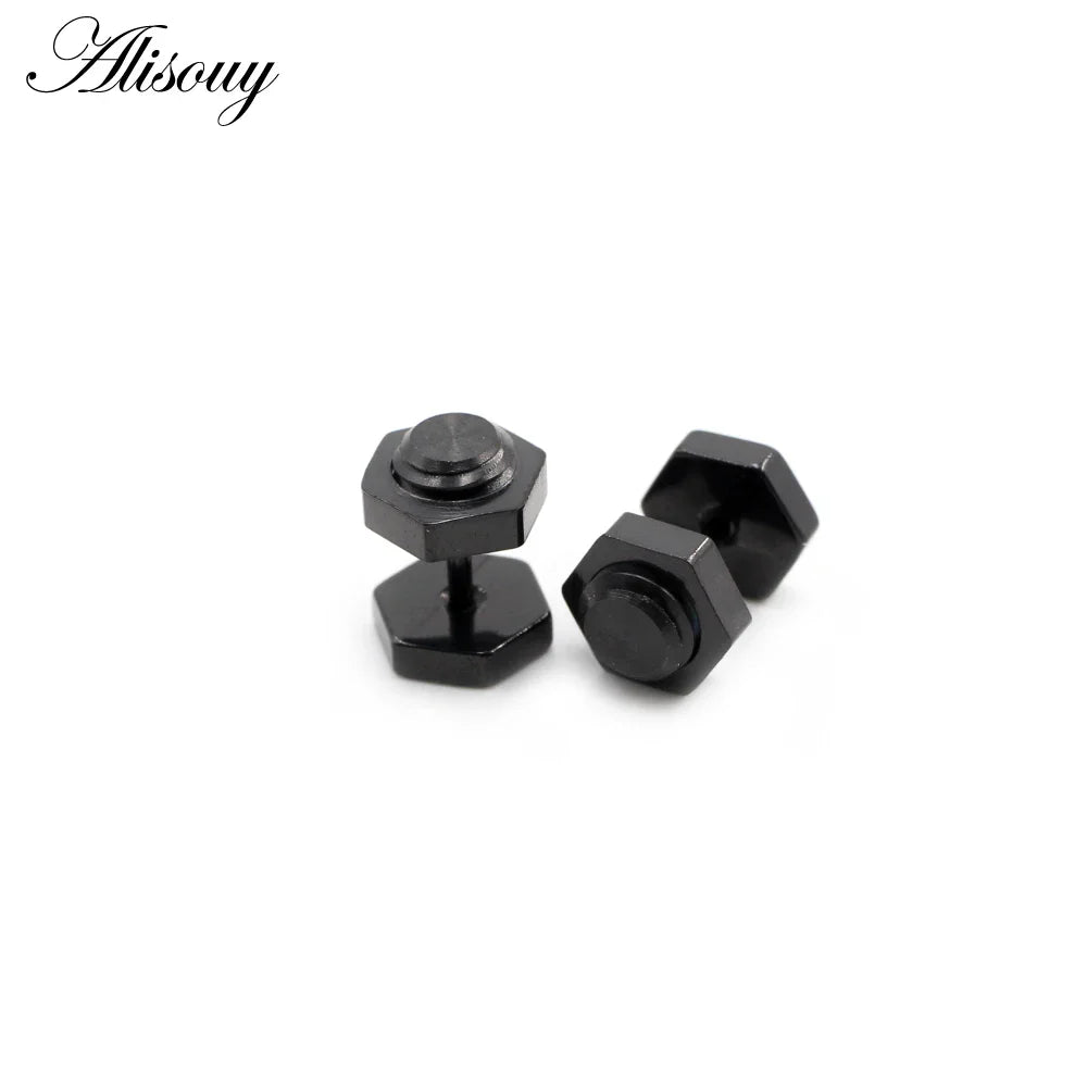 Alisouy 2 pz Nuovo Unisex Gotico Punk Rock In Acciaio Inox Esagono Vite Del Chiodo Delle Donne Degli Uomini Dell'orecchio Orecchini Con Perno Penetranti Gioielli Per Il Corpo