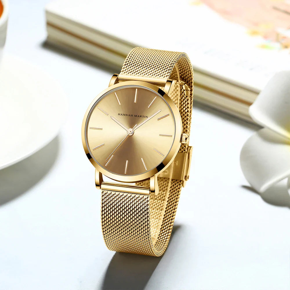 HANNAH MARTIN Movimento al quarzo giapponese in acciaio inossidabile di qualità del marchio Orologio Dropshipping da donna impermeabile da 36 mm in oro rosa completo