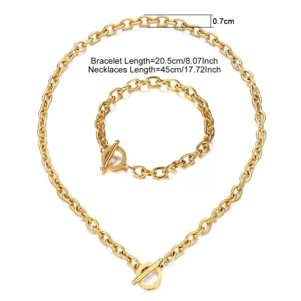 Set di gioielli con ginocchiera in acciaio inossidabile di nuovo stile per uomo e donna, set di bracciali e collane con catena a maglie