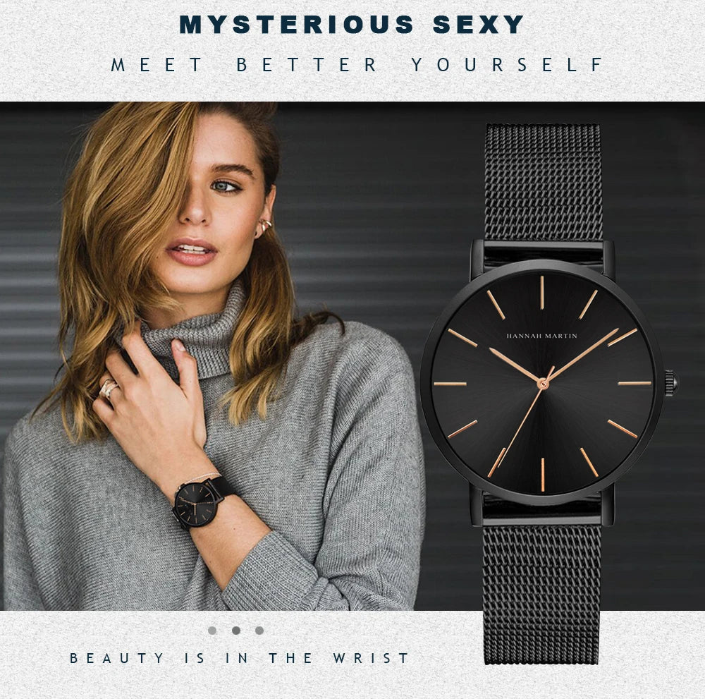 HANNAH MARTIN Movimento al quarzo giapponese in acciaio inossidabile di qualità del marchio Orologio Dropshipping da donna impermeabile da 36 mm in oro rosa completo