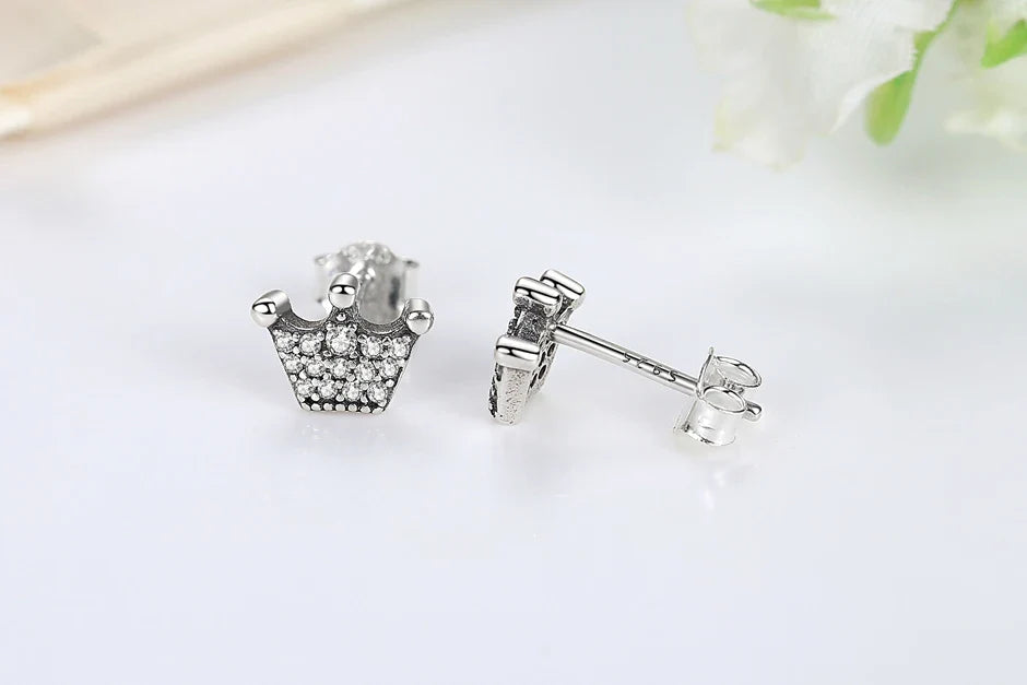 Orecchini Originali in Argento Sterling 925, Modello 2026, a Perno e a Cerchio con Cristalli, per Donna, in Oro Rosa, con Corona, Cuore, Infinito, Ape, Gioielli