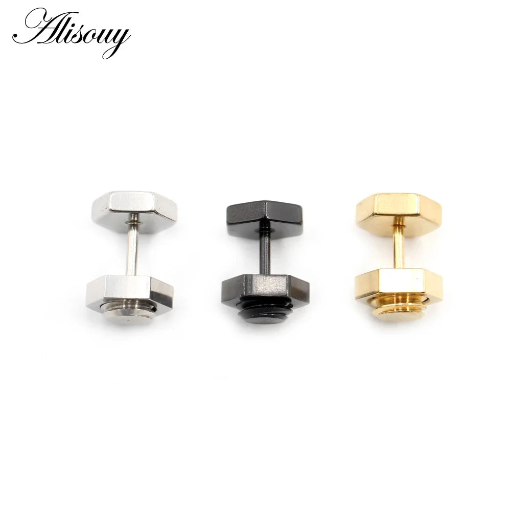 Alisouy 2 pz Nuovo Unisex Gotico Punk Rock In Acciaio Inox Esagono Vite Del Chiodo Delle Donne Degli Uomini Dell'orecchio Orecchini Con Perno Penetranti Gioielli Per Il Corpo