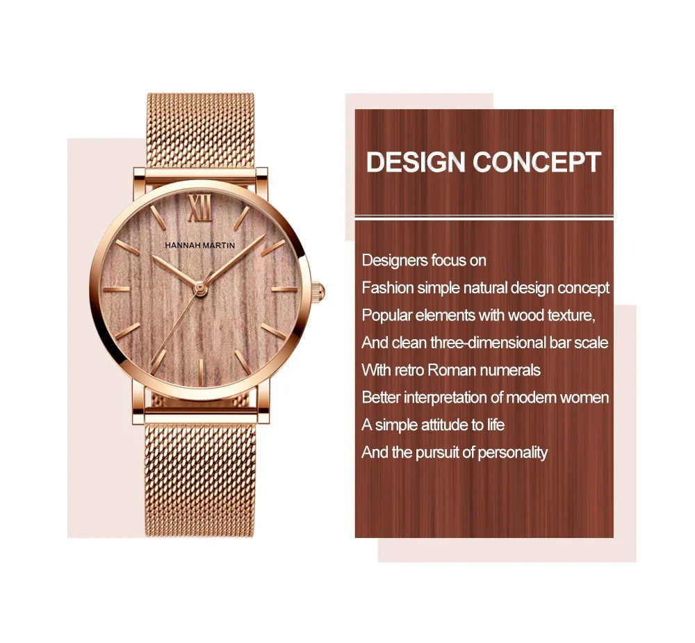 HANNAH MARTIN Movimento al quarzo giapponese in acciaio inossidabile di qualità del marchio Orologio Dropshipping da donna impermeabile da 36 mm in oro rosa completo