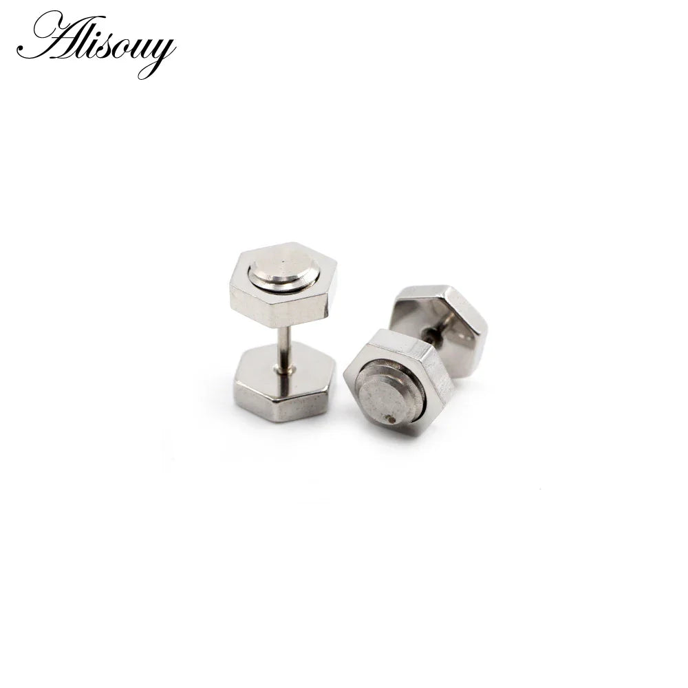 Alisouy 2 pz Nuovo Unisex Gotico Punk Rock In Acciaio Inox Esagono Vite Del Chiodo Delle Donne Degli Uomini Dell'orecchio Orecchini Con Perno Penetranti Gioielli Per Il Corpo