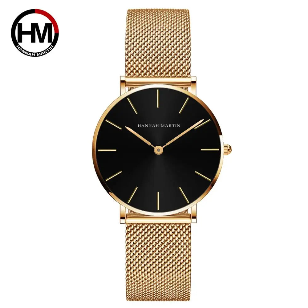 HANNAH MARTIN Movimento al quarzo giapponese in acciaio inossidabile di qualità del marchio Orologio Dropshipping da donna impermeabile da 36 mm in oro rosa completo