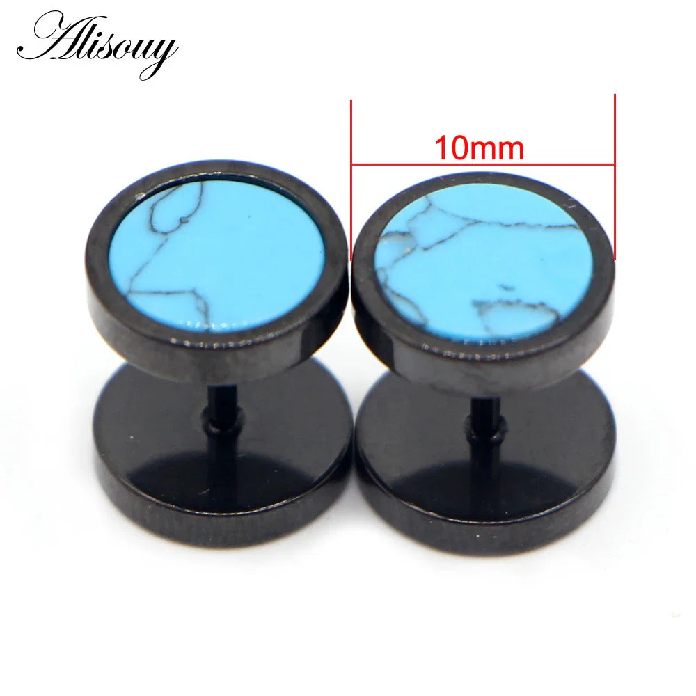 Alisouy 2 pz Acciaio Inossidabile Double Sided Rotondo Pietra Manubri Uomo Donna Vite Stud Bilanciere Orecchini Penetranti Spina per L'orecchio Finto