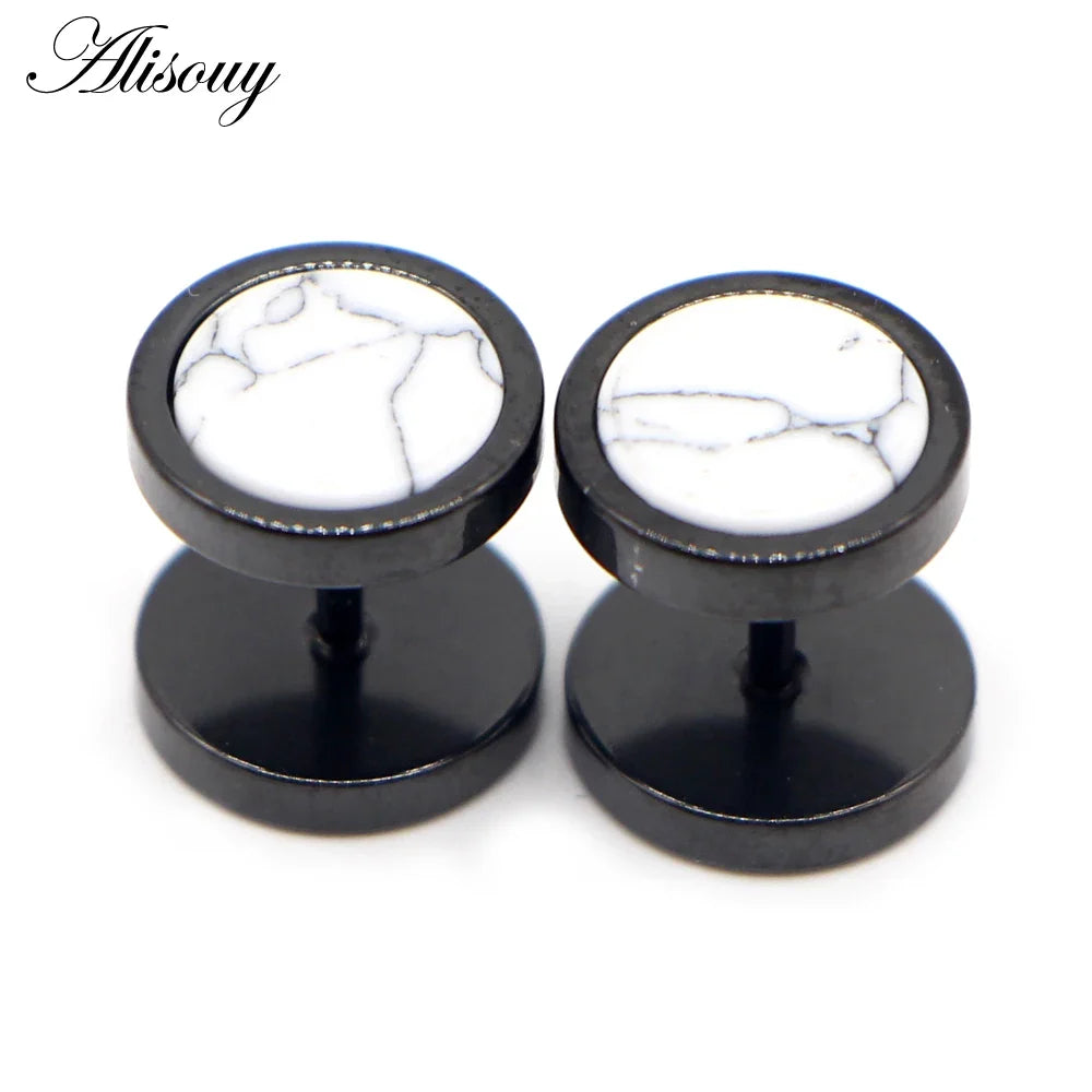 Alisouy 2 pz Acciaio Inossidabile Double Sided Rotondo Pietra Manubri Uomo Donna Vite Stud Bilanciere Orecchini Penetranti Spina per L'orecchio Finto