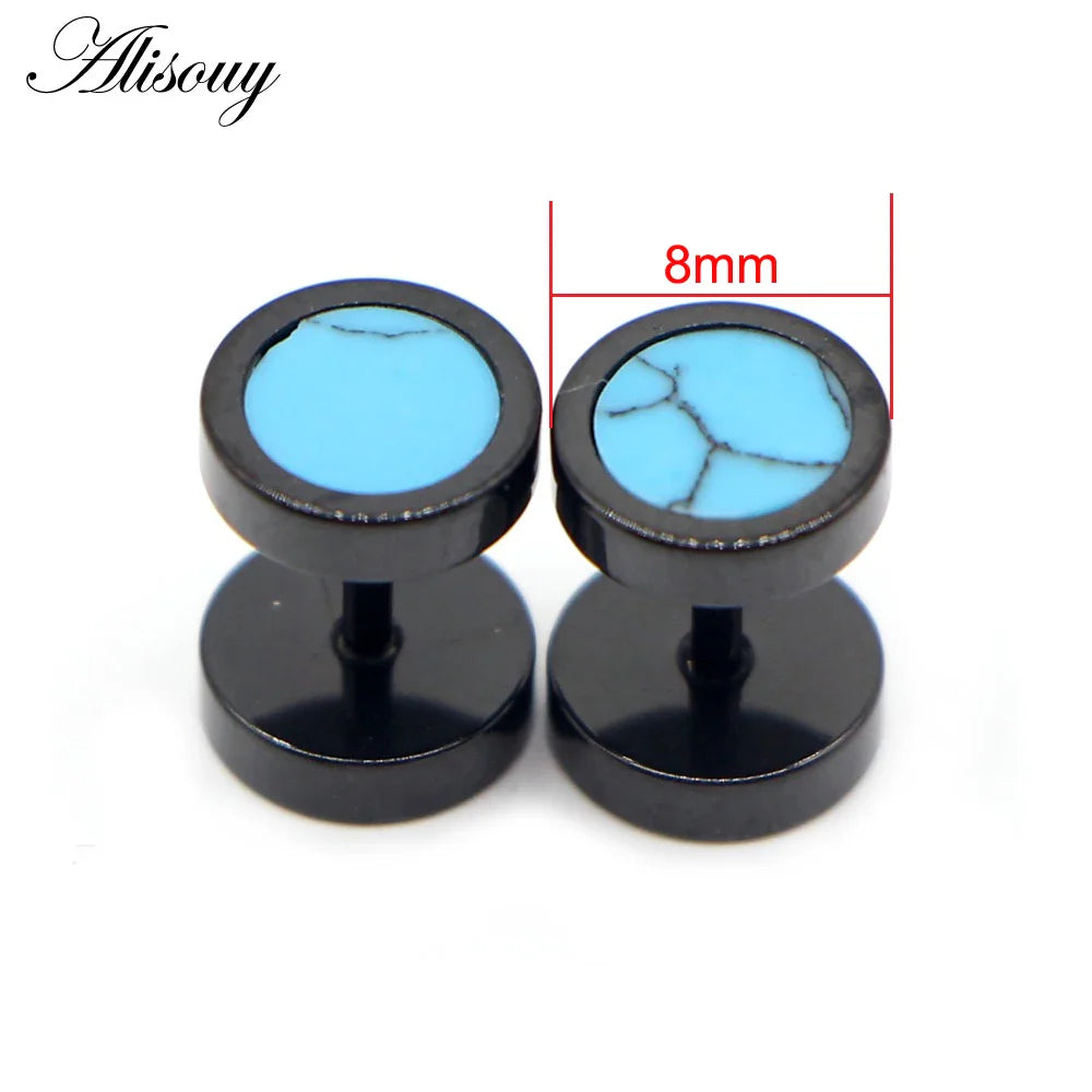 Alisouy 2 pz Acciaio Inossidabile Double Sided Rotondo Pietra Manubri Uomo Donna Vite Stud Bilanciere Orecchini Penetranti Spina per L'orecchio Finto
