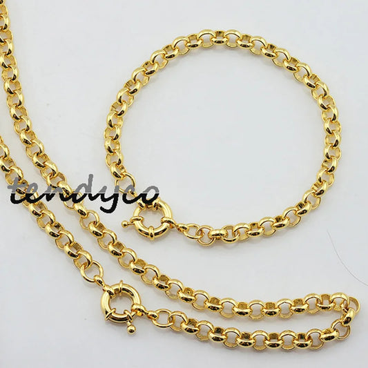 Set di gioielli da donna da uomo da 6 mm, set di braccialetti con collana Rolo a maglie color oro giallo unisex