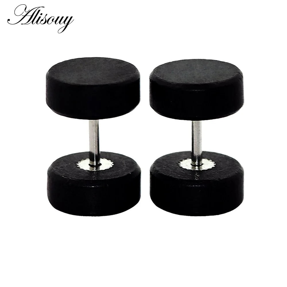 Alisouy 2PC Moda Orecchini a bottone in legno Orecchini Marrone naturale Nero 8 10 12mm Punk Bilanciere Tappi per le orecchie finti Brincos per le donne degli uomini