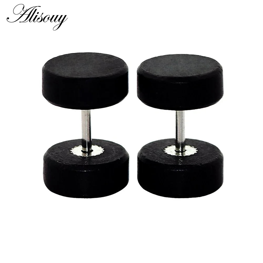 Alisouy 2PC Moda Orecchini a bottone in legno Orecchini Marrone naturale Nero 8 10 12mm Punk Bilanciere Tappi per le orecchie finti Brincos per le donne degli uomini