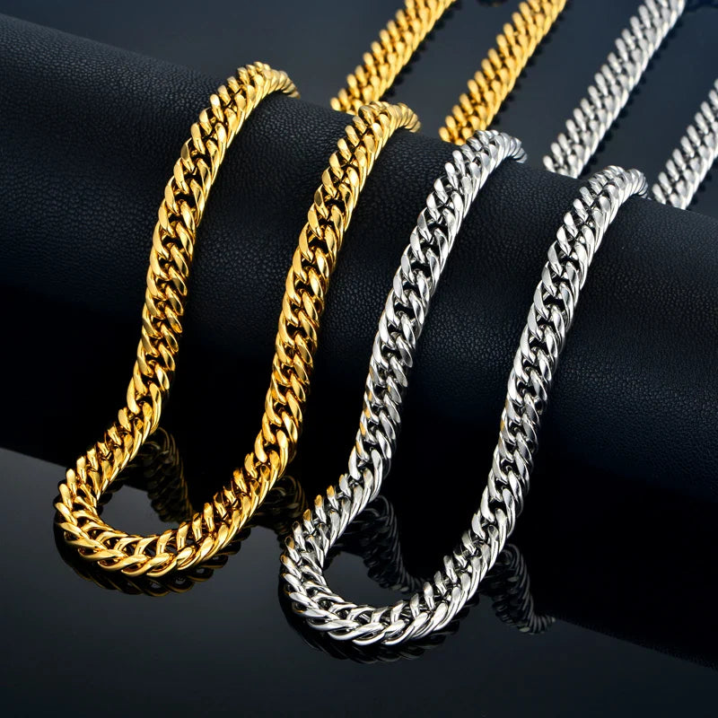 Set di gioielli da uomo Color oro acciaio inossidabile Miami Curb Cuban Link Chain bracciale collana Set Punk Hip Hop gioielli regalo maschile