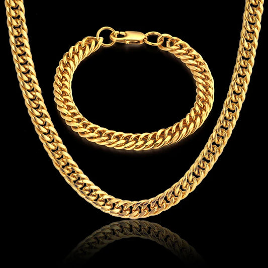 Set di gioielli da uomo Color oro acciaio inossidabile Miami Curb Cuban Link Chain bracciale collana Set Punk Hip Hop gioielli regalo maschile