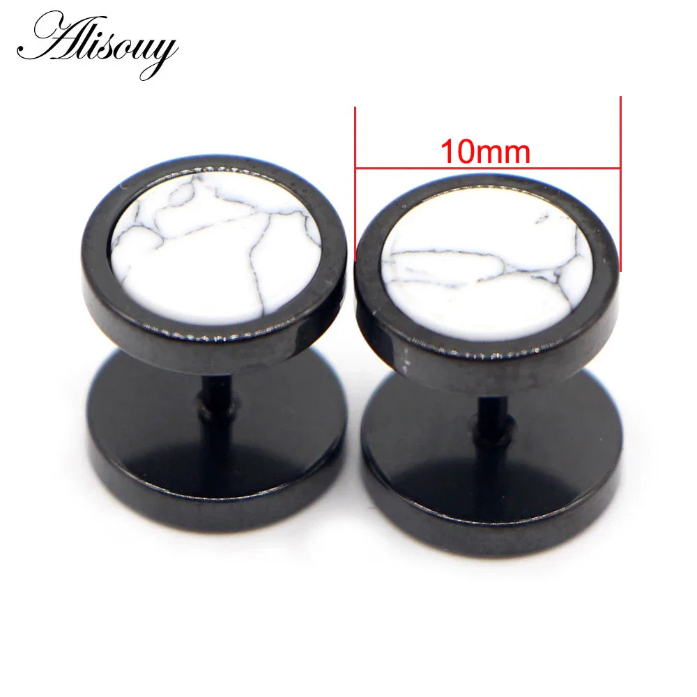 Alisouy 2 pz Acciaio Inossidabile Double Sided Rotondo Pietra Manubri Uomo Donna Vite Stud Bilanciere Orecchini Penetranti Spina per L'orecchio Finto