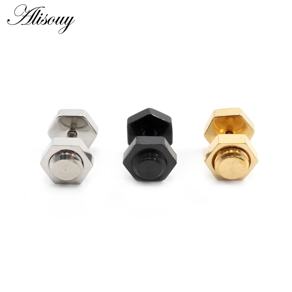 Alisouy 2 pz Nuovo Unisex Gotico Punk Rock In Acciaio Inox Esagono Vite Del Chiodo Delle Donne Degli Uomini Dell'orecchio Orecchini Con Perno Penetranti Gioielli Per Il Corpo