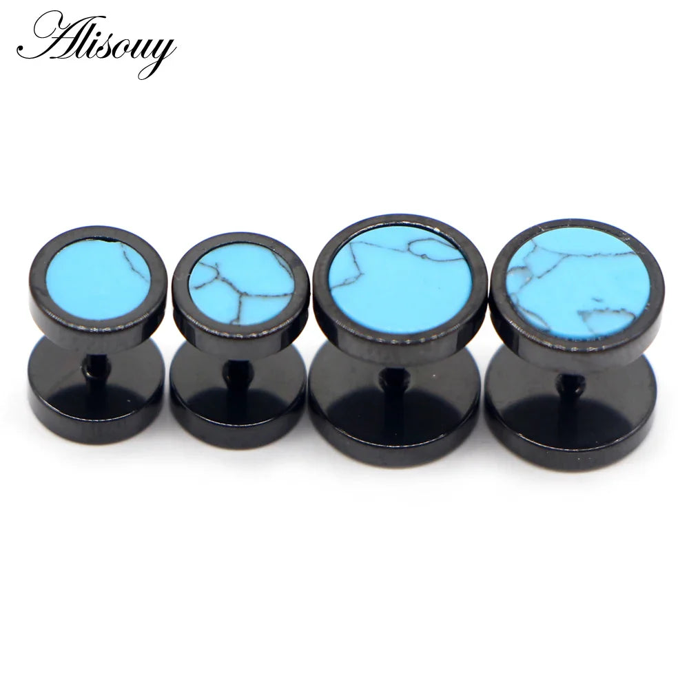 Alisouy 2 pz Acciaio Inossidabile Double Sided Rotondo Pietra Manubri Uomo Donna Vite Stud Bilanciere Orecchini Penetranti Spina per L'orecchio Finto
